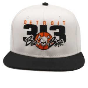 Detroit Bad Boys Flat Bill Snapback Cap - 313 White